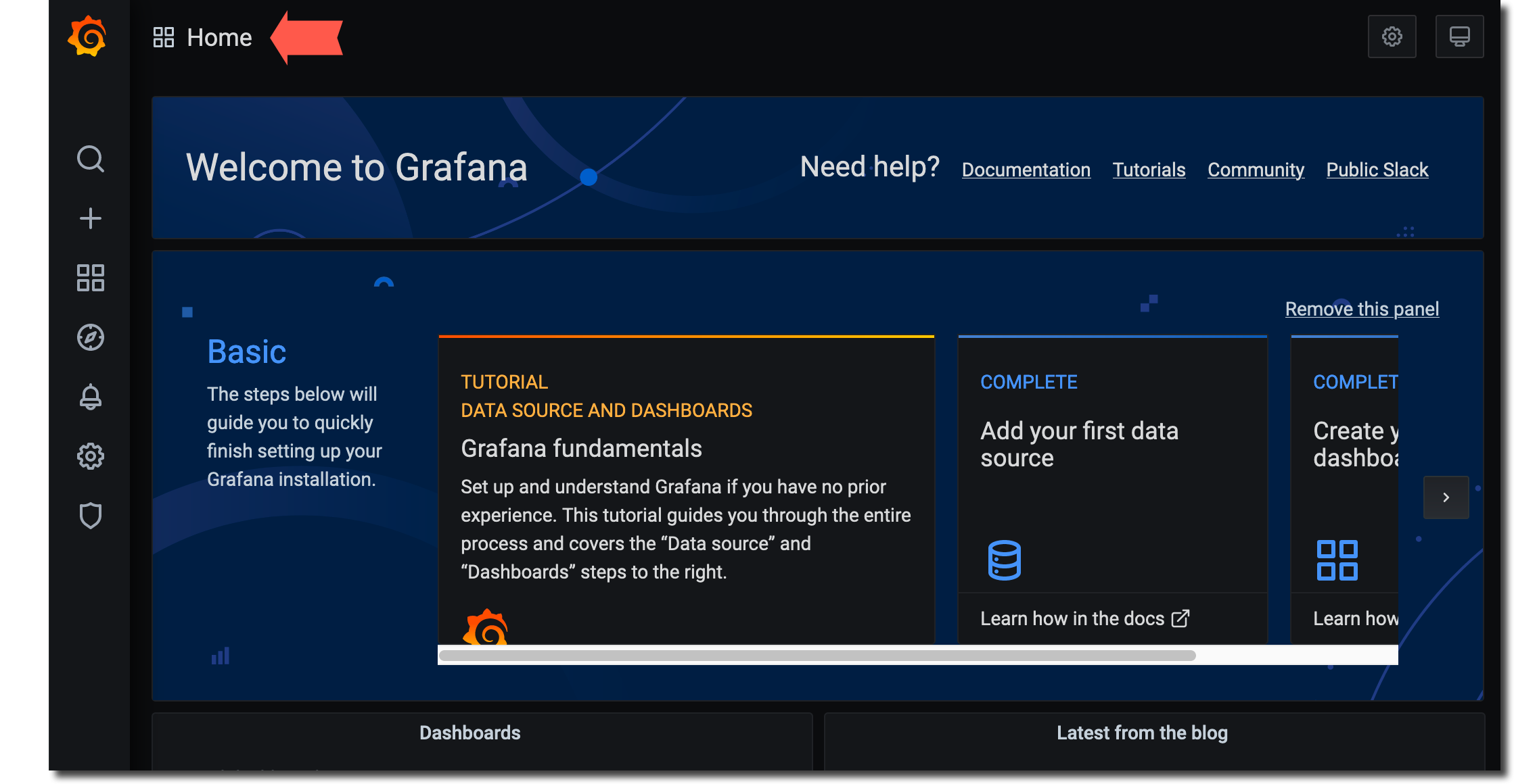 Grafana home page